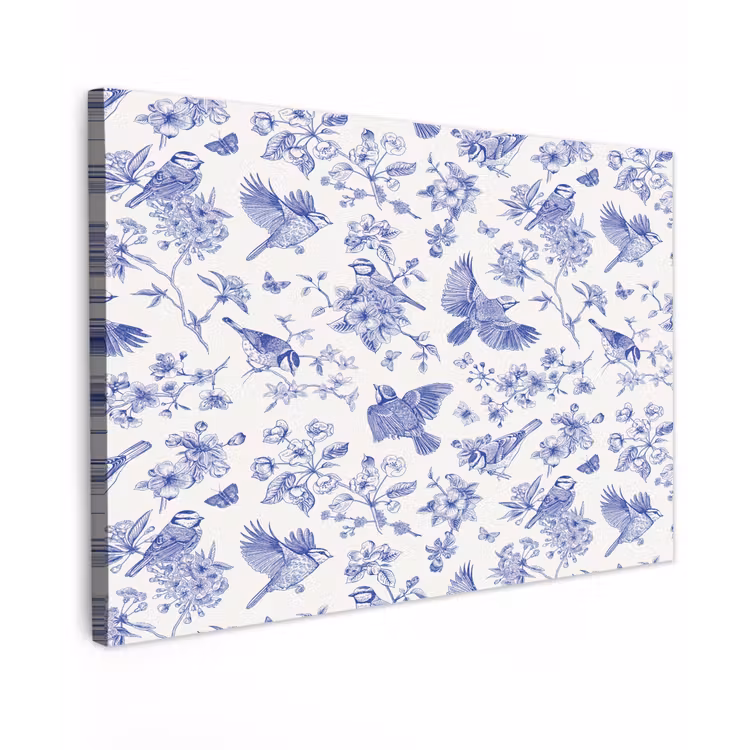 Birds - Flowers - Blue Tuinposter op houten frame 2 cm dik klein 845 -3d