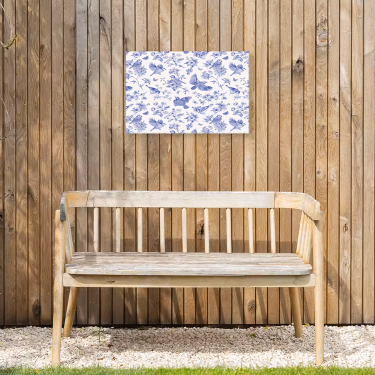 Birds - Flowers - Blue Tuinposter op houten frame 2 cm dik klein 845 -sfeer4
