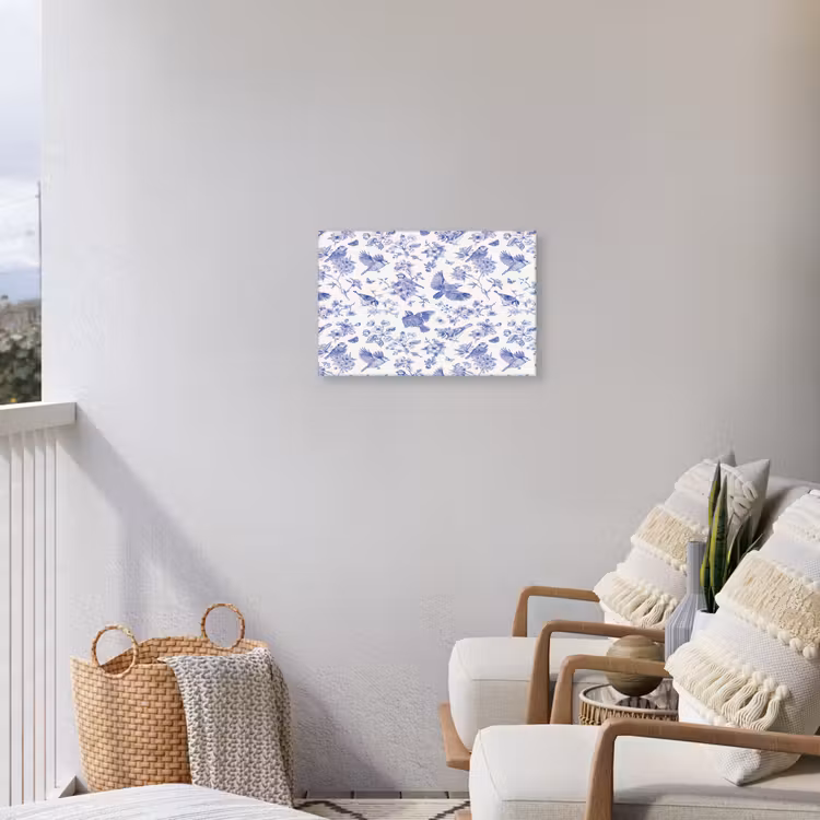 Birds - Flowers - Blue Tuinposter op houten frame 2 cm dik klein 845 -sfeer1