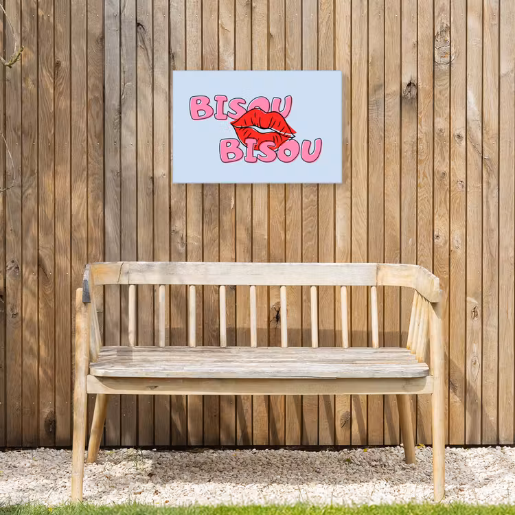 Bisou - Blauw - Roze - Lippen Tuinposter op houten frame 2 cm dik klein -sfeer4