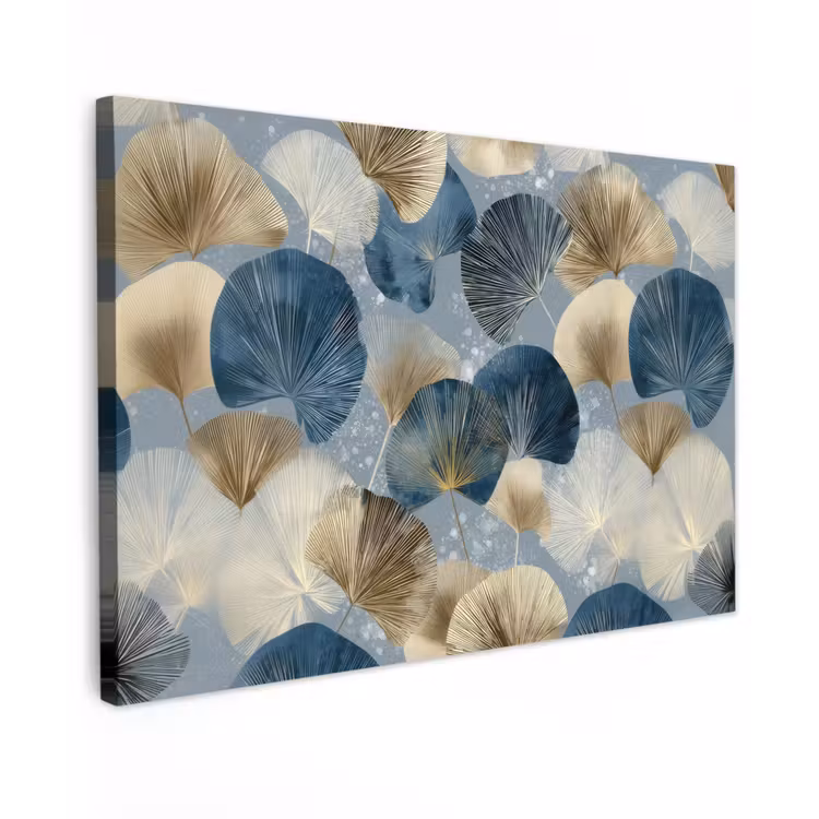 Bladeren - Abstract - Goud - Blauw Tuinposter op houten frame 2 cm dik klein -3d