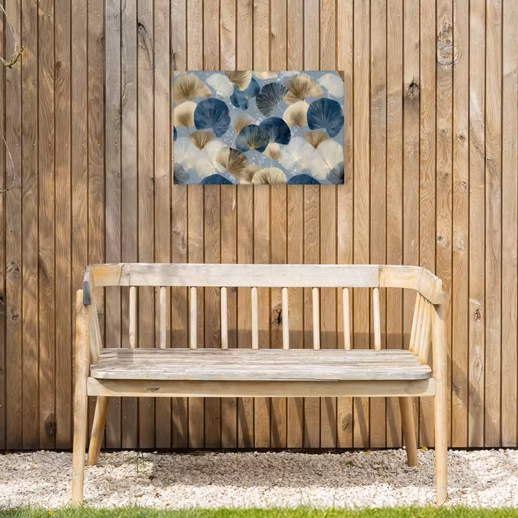 Bladeren - Abstract - Goud - Blauw Tuinposter op houten frame 2 cm dik klein -sfeer4