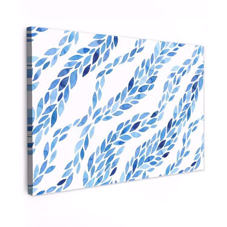 Bladeren - Aquarel - Patroon - Modern - Blauw Tuinposter op houten frame 2 cm dik klein -3d