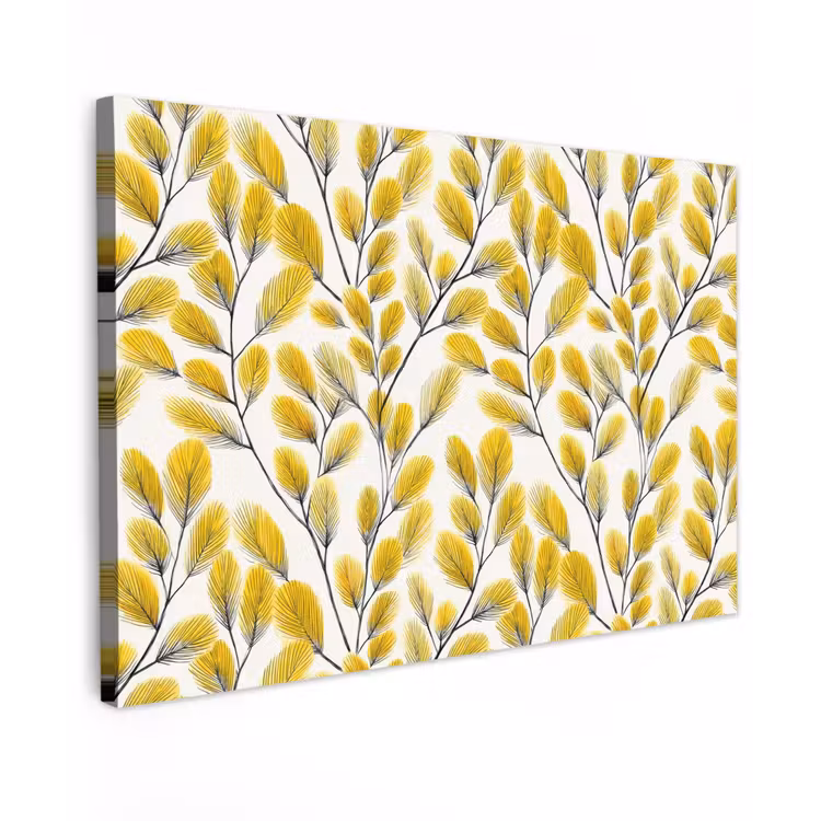 Bladeren - Botanisch - Elegant - Geel - Zwart Tuinposter op houten frame 2 cm dik klein 845 -3d