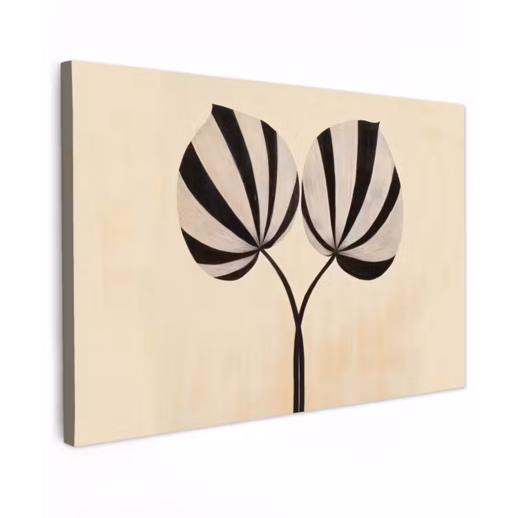 Bladeren - Gestreept - Stengel - Beige Tuinposter op houten frame 2 cm dik klein -3d