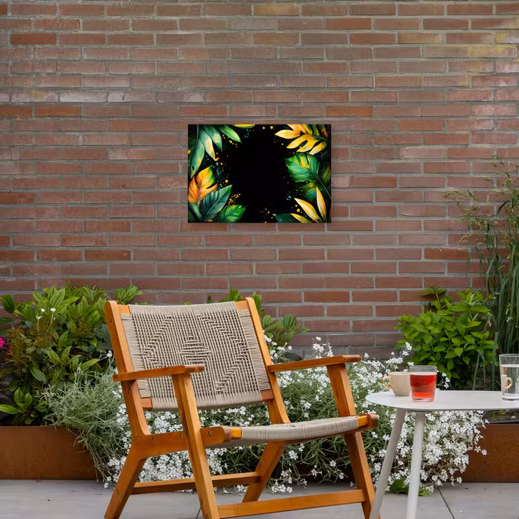 Bladeren - Groen - Geel - Verf - Jungle Tuinposter op houten frame 2 cm dik klein -sfeer3