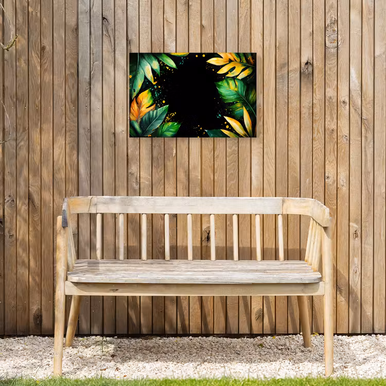 Bladeren - Groen - Geel - Verf - Jungle Tuinposter op houten frame 2 cm dik klein -sfeer4