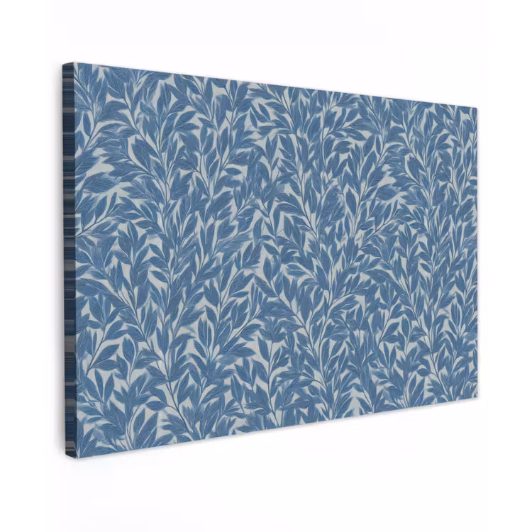 Bladeren - Klassiek - Patroon - Donkerblauw - Vintage Tuinposter op houten frame 2 cm dik klein 845 -3d