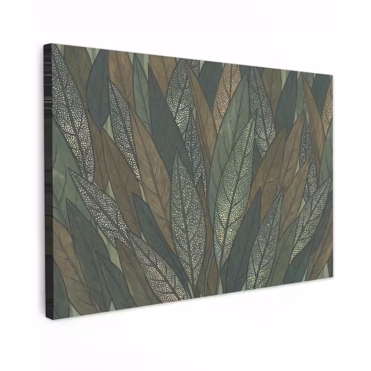 Bladeren - Patroon - Gestippeld - Natuur - Groen Tuinposter op houten frame 2 cm dik klein -3d