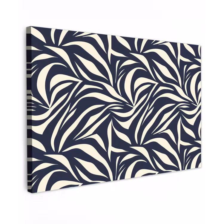 Bladvormen - Blauw - Patroon - Wit Tuinposter op houten frame 2 cm dik klein 845 -3d
