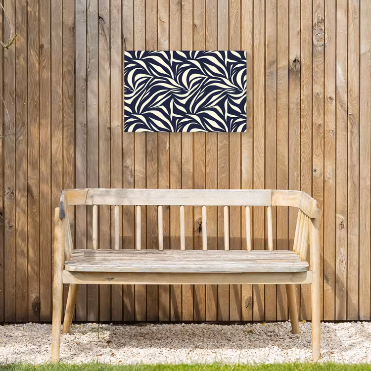 Bladvormen - Blauw - Patroon - Wit Tuinposter op houten frame 2 cm dik klein 845 -sfeer4