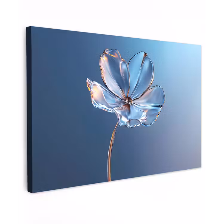 Blauw - Bloem - Glazen - Sierlijk Tuinposter op houten frame 2 cm dik klein -3d