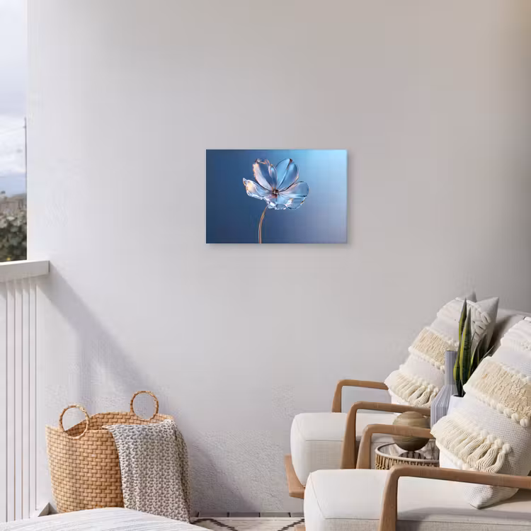 Blauw - Bloem - Glazen - Sierlijk Tuinposter op houten frame 2 cm dik klein -sfeer1