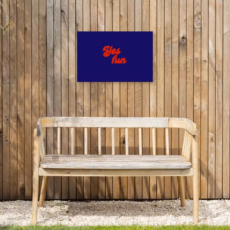 Blauw - Rood - Yes fun - 3D Tuinposter op houten frame 2 cm dik klein -sfeer4