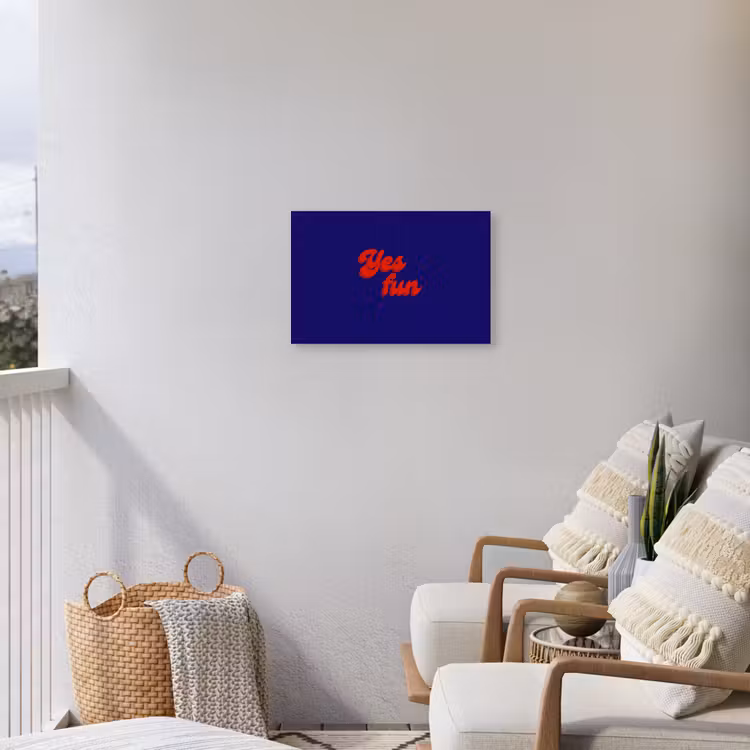 Blauw - Rood - Yes fun - 3D Tuinposter op houten frame 2 cm dik klein -sfeer1