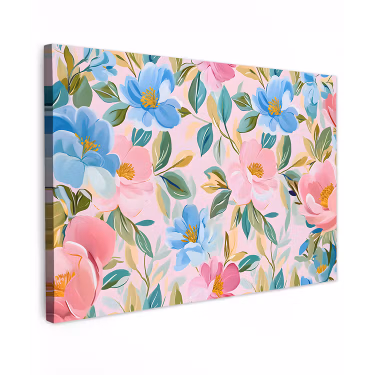 Blauw - Roze - Bloemen Tuinposter op houten frame 2 cm dik klein -3d