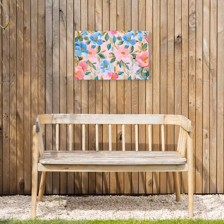Blauw - Roze - Bloemen Tuinposter op houten frame 2 cm dik klein -sfeer4