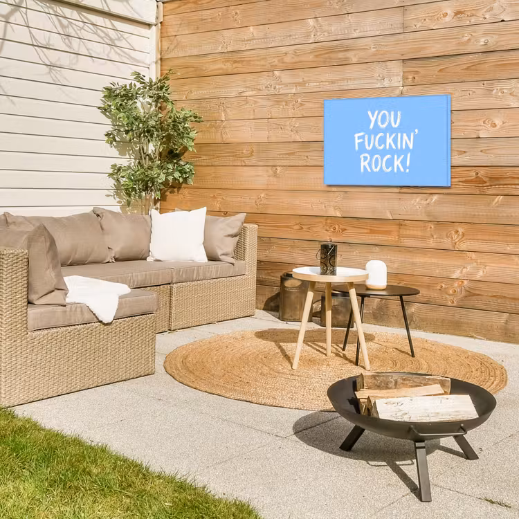 Blauw - Wit - You fuckin rock Tuinposter op houten frame 2 cm dik klein -sfeer2