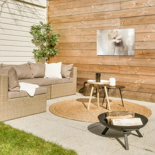 Bloem - Beige - Verf - Schaduw Tuinposter op houten frame 2 cm dik klein -sfeer2