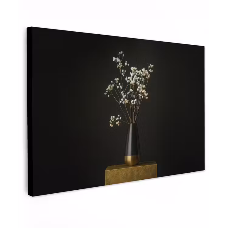 Bloembollen - Wit - Vaas - Minimalistisch Tuinposter op houten frame 2 cm dik klein -3d