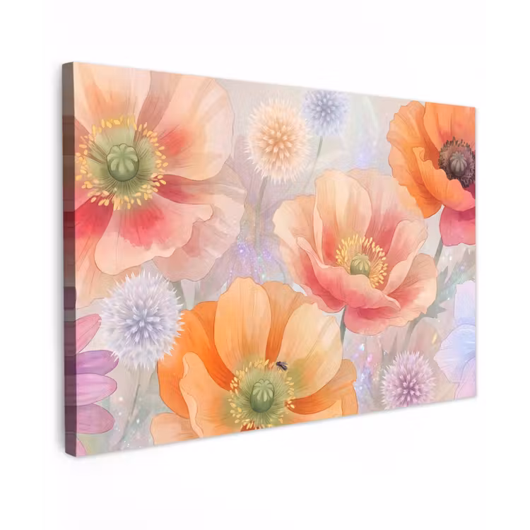 Bloemen - Aquarel - Natuur - Modern - Kleurrijk Tuinposter op houten frame 2 cm dik klein -3d