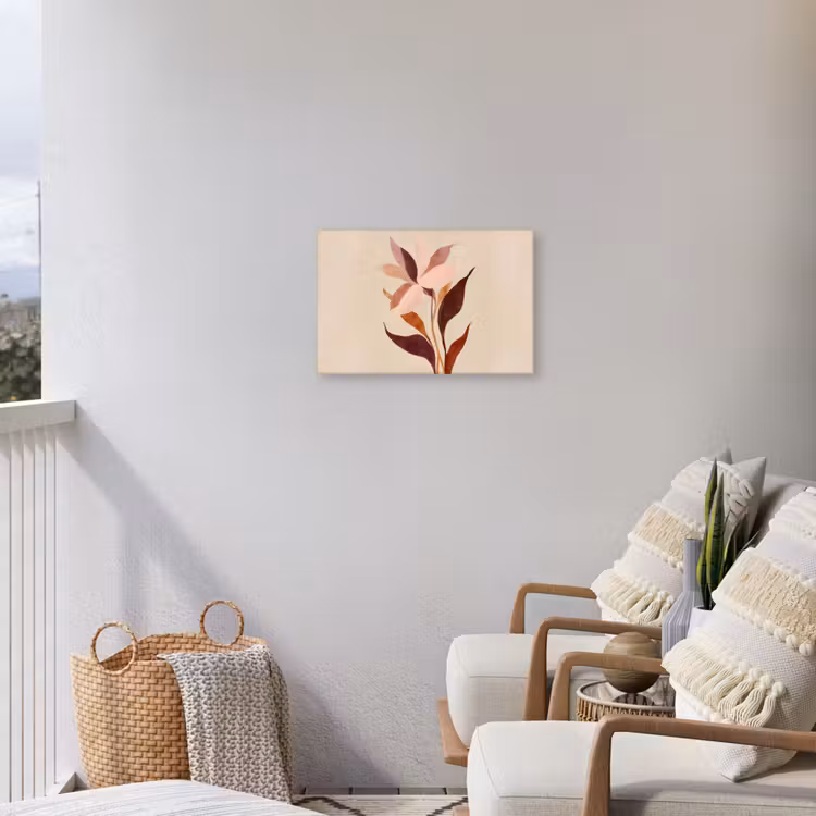 Bloemen - Blaadjes - Minimalistisch - Roze Tuinposter op houten frame 2 cm dik klein -sfeer1