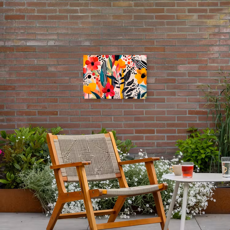 Bloemen - Bladeren - Abstract - Kleurrijk Tuinposter op houten frame 2 cm dik klein -sfeer3