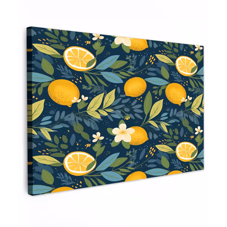 Bloemen - Bladeren - Citroenen - Blauw Tuinposter op houten frame 2 cm dik klein 845 -3d