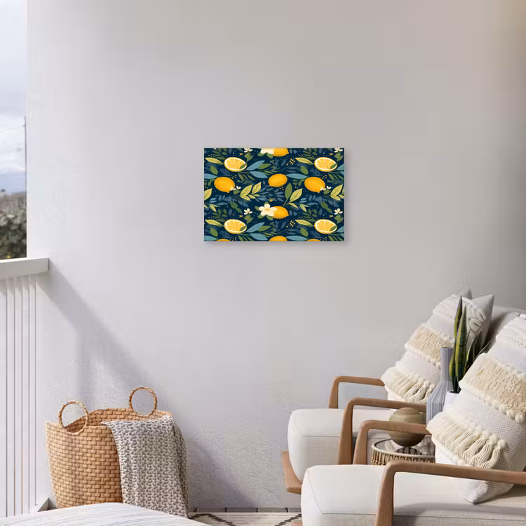 Bloemen - Bladeren - Citroenen - Blauw Tuinposter op houten frame 2 cm dik klein 845 -sfeer1