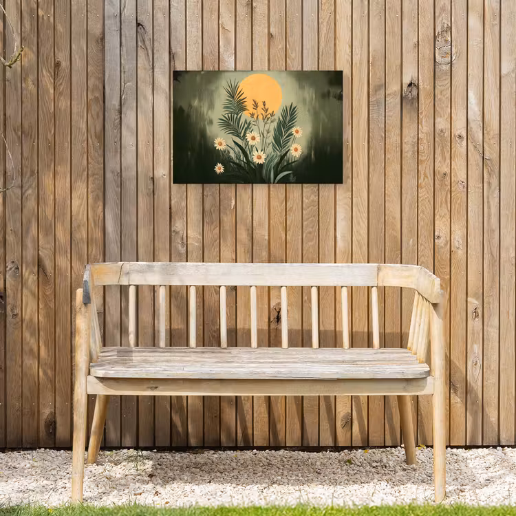 Bloemen - Bladeren - Zon - Groen Tuinposter op houten frame 2 cm dik klein -sfeer4