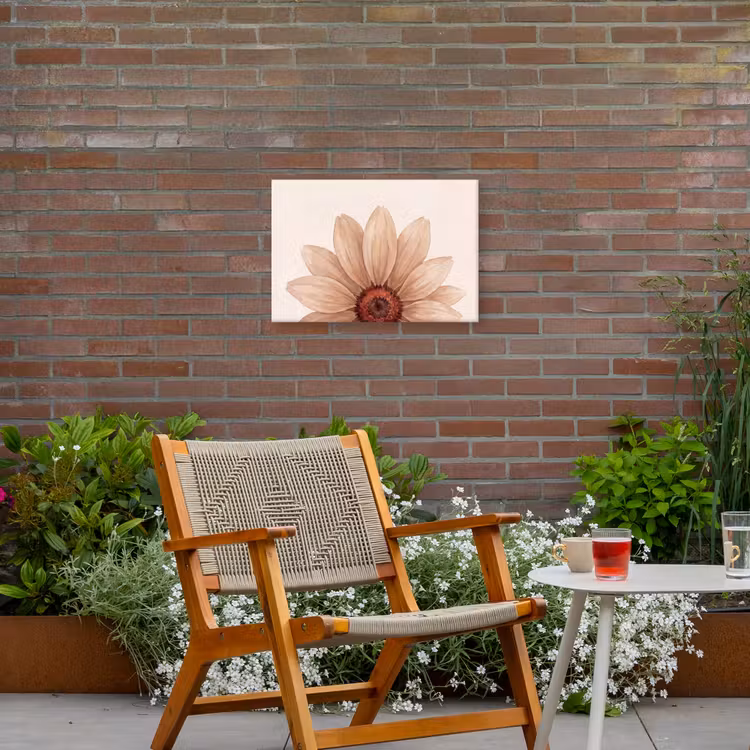 Bloemen - Bloemblad - Natuur - Aquarel - Beige Tuinposter op houten frame 2 cm dik klein -sfeer3