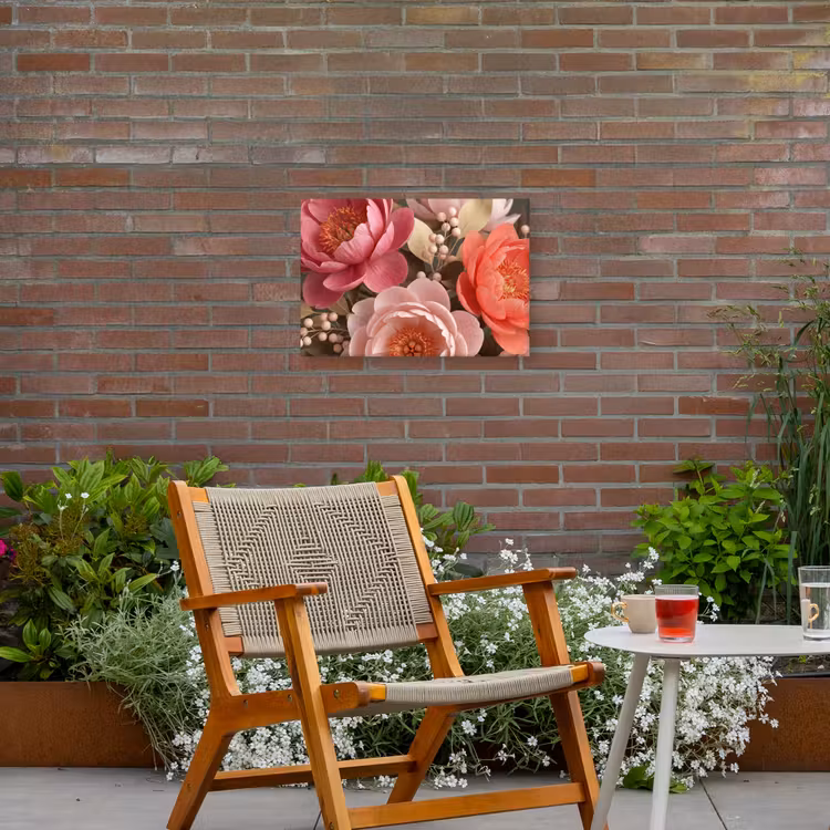 Bloemen - Bloesem - Zacht - Koraal - Decoratie Tuinposter op houten frame 2 cm dik klein -sfeer3