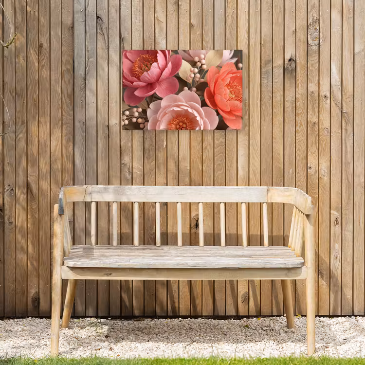 Bloemen - Bloesem - Zacht - Koraal - Decoratie Tuinposter op houten frame 2 cm dik klein -sfeer4