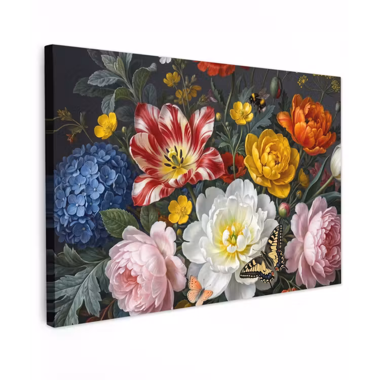 Bloemen - Boeket - Klassiek - Kleurrijk - Natuur Tuinposter op houten frame 2 cm dik klein -3d