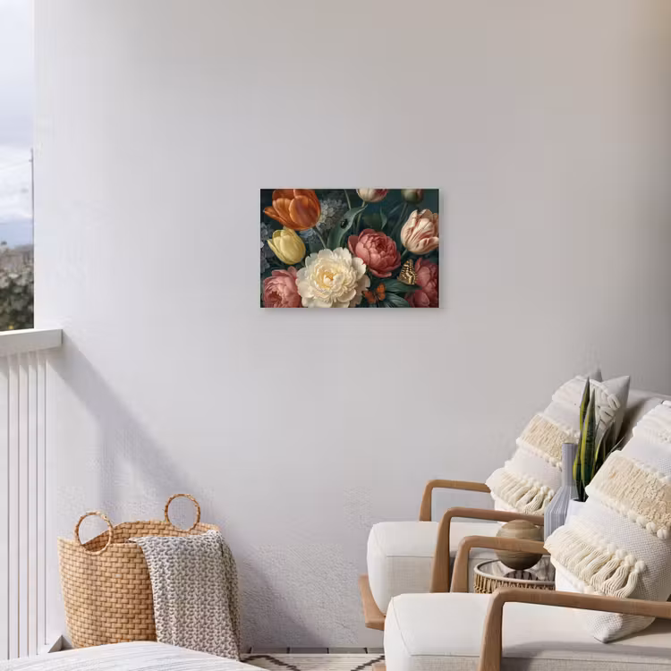 Bloemen - Boeket - Natuur - Klassiek - Donker Tuinposter op houten frame 2 cm dik klein -sfeer1