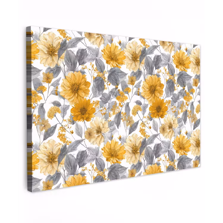 Bloemen - Botanisch - Elegant - Okergeel - Grijs Tuinposter op houten frame 2 cm dik klein 845 -3d