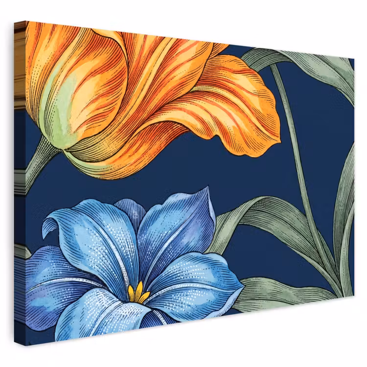 Buiten canvas - Bloemen - Botanisch - Patroon - Bloemen - Botanisch - Patroon Tuinposter op houten frame 2 cm dik klein