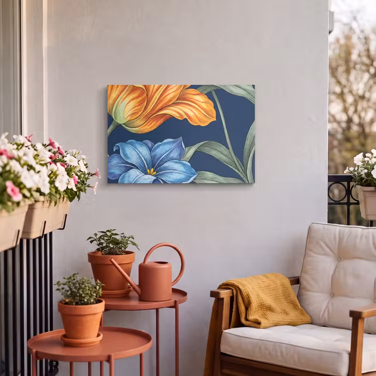 Buiten canvas - Bloemen - Botanisch - Patroon - Bloemen - Botanisch - Patroon Tuinposter op houten frame 2 cm dik klein