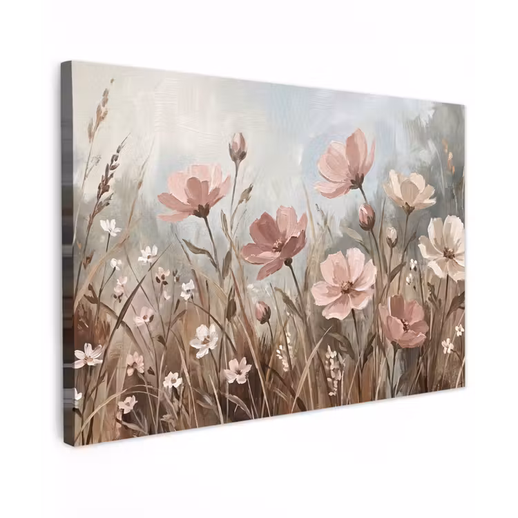 Bloemen - Botanisch - Schilderij - Pastel - Rustiek Tuinposter op houten frame 2 cm dik klein -3d