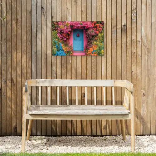 Bloemen - Deur - Roze Tuinposter op houten frame 2 cm dik klein -sfeer4
