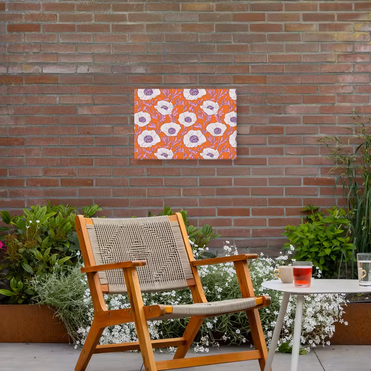 Bloemen - Grafisch - Oranje Tuinposter op houten frame 2 cm dik klein 845 -sfeer3