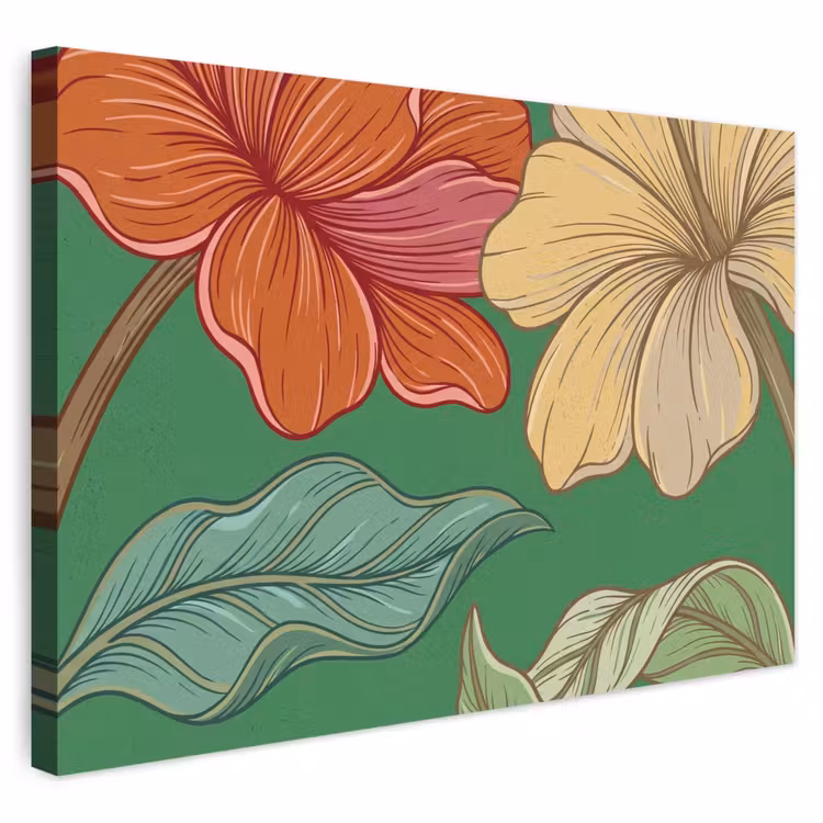 Buiten canvas - Bloemen - Groen - Illustratie - Bloemen - Groen - Illustratie Tuinposter op houten frame 2 cm dik klein