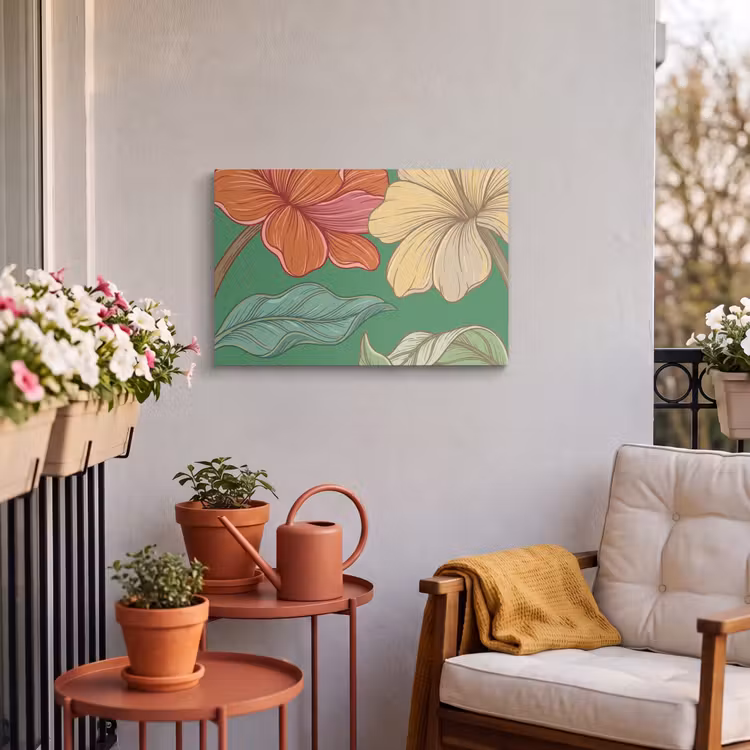 Buiten canvas - Bloemen - Groen - Illustratie - Bloemen - Groen - Illustratie Tuinposter op houten frame 2 cm dik klein