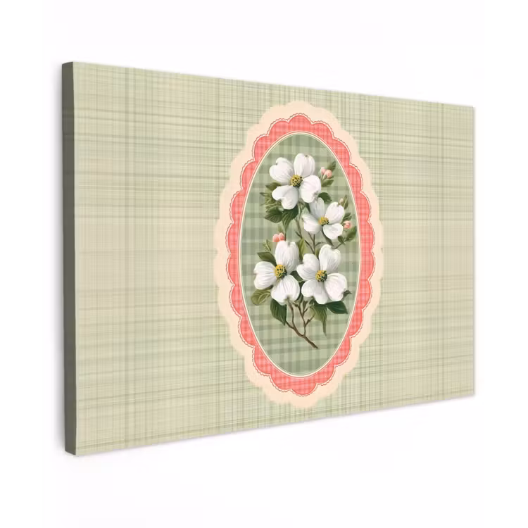 Bloemen - Illustratie - Geruit - Groen Tuinposter op houten frame 2 cm dik klein -3d