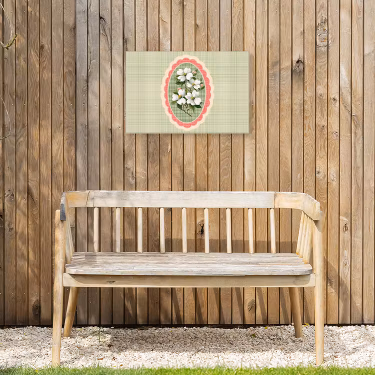 Bloemen - Illustratie - Geruit - Groen Tuinposter op houten frame 2 cm dik klein -sfeer4