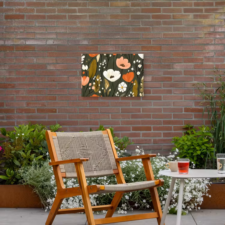 Bloemen - Illustratie - Groen Tuinposter op houten frame 2 cm dik klein -sfeer3