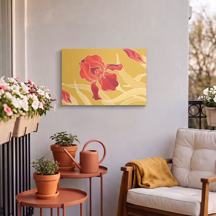 Buiten canvas - Bloemen - Illustratie - Rood - Bloemen - Illustratie - Rood Tuinposter op houten frame 2 cm dik klein
