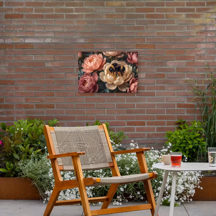 Bloemen - Insect - Natuur - Roze Tuinposter op houten frame 2 cm dik klein -sfeer3
