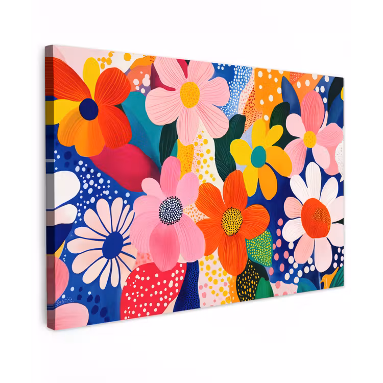Bloemen - Kleurrijk - Stippen Tuinposter op houten frame 2 cm dik klein -3d