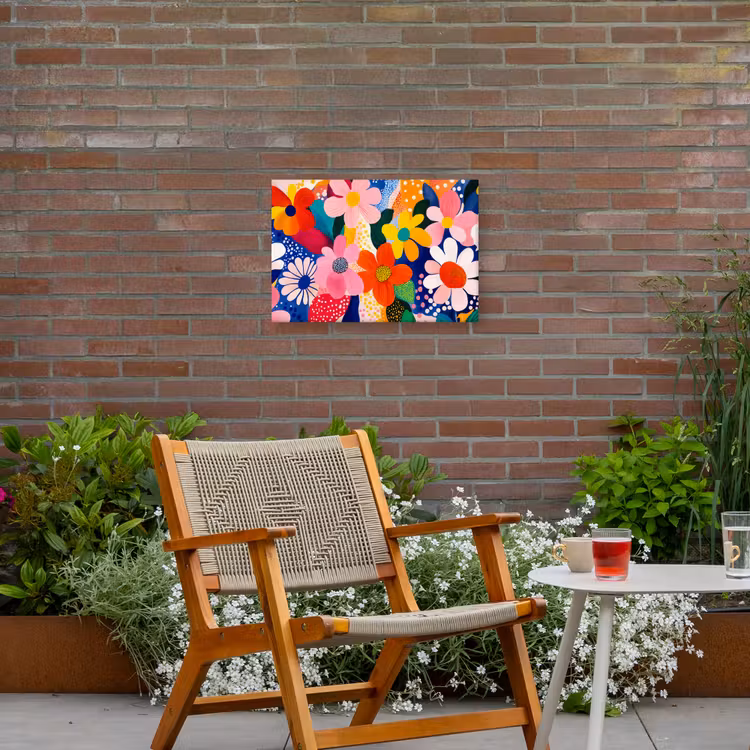 Bloemen - Kleurrijk - Stippen Tuinposter op houten frame 2 cm dik klein -sfeer3
